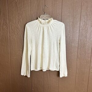Madewell Texture & Thread Ruffled Mock Neck Lightweight Sweater Size S Cotton